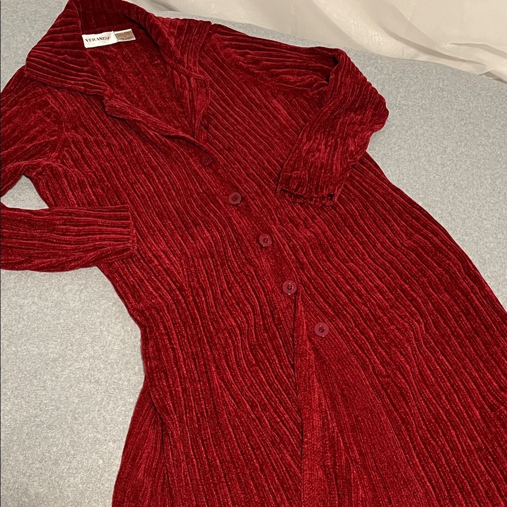 Red Duster Cardigan Sweater Medium Chenille Button Christmas Holiday Lounge - Picture 8 of 9